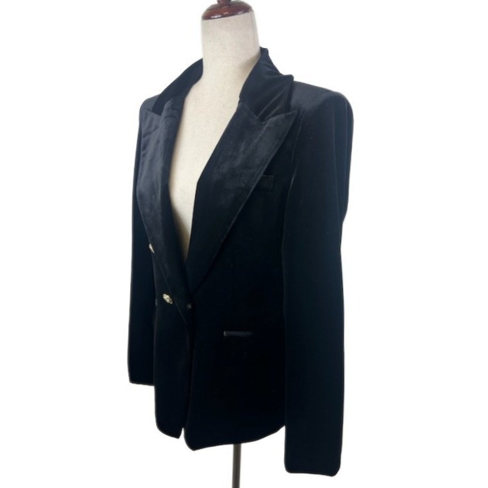 Choklate Paris‎ Black Velvet Blazer Gold Buttons Jacket Coat Women's Size 10